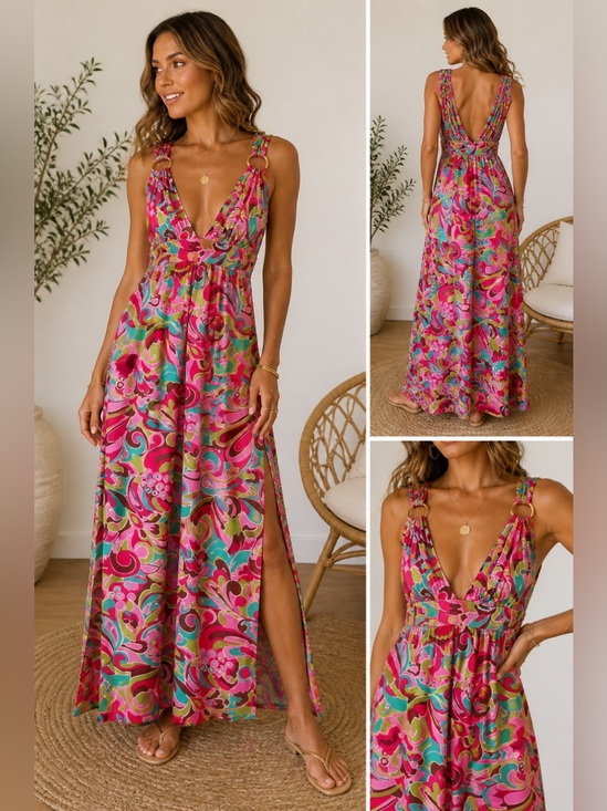 Milly of New York Dresses & Skirts - Milly NY Psychedelic Print Maxi Dress Pink Green Boho 70s Resort S